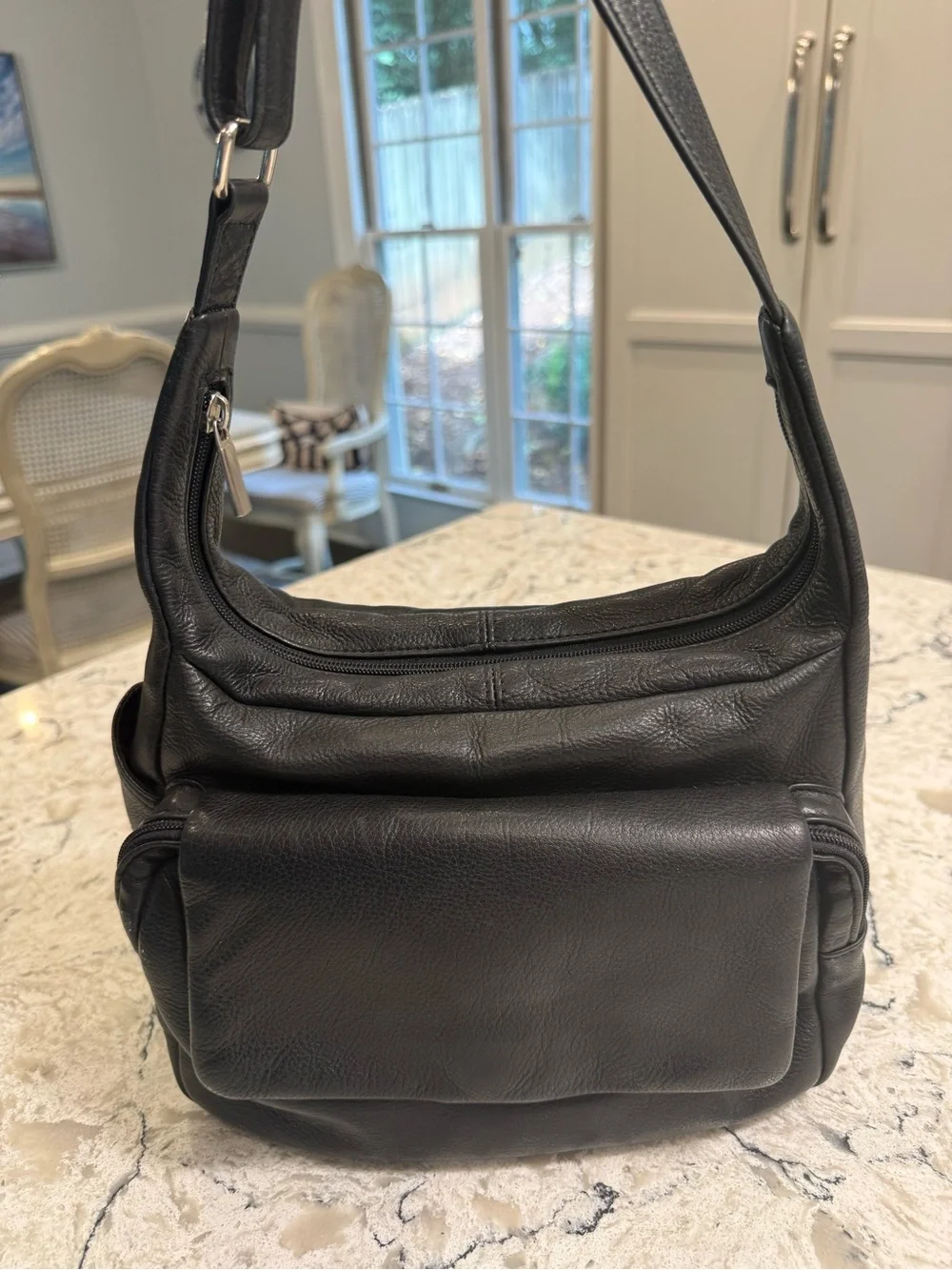 Wilsons Leather Vintage Black Pebbled Leather Hobo Classic Shoulder Bag